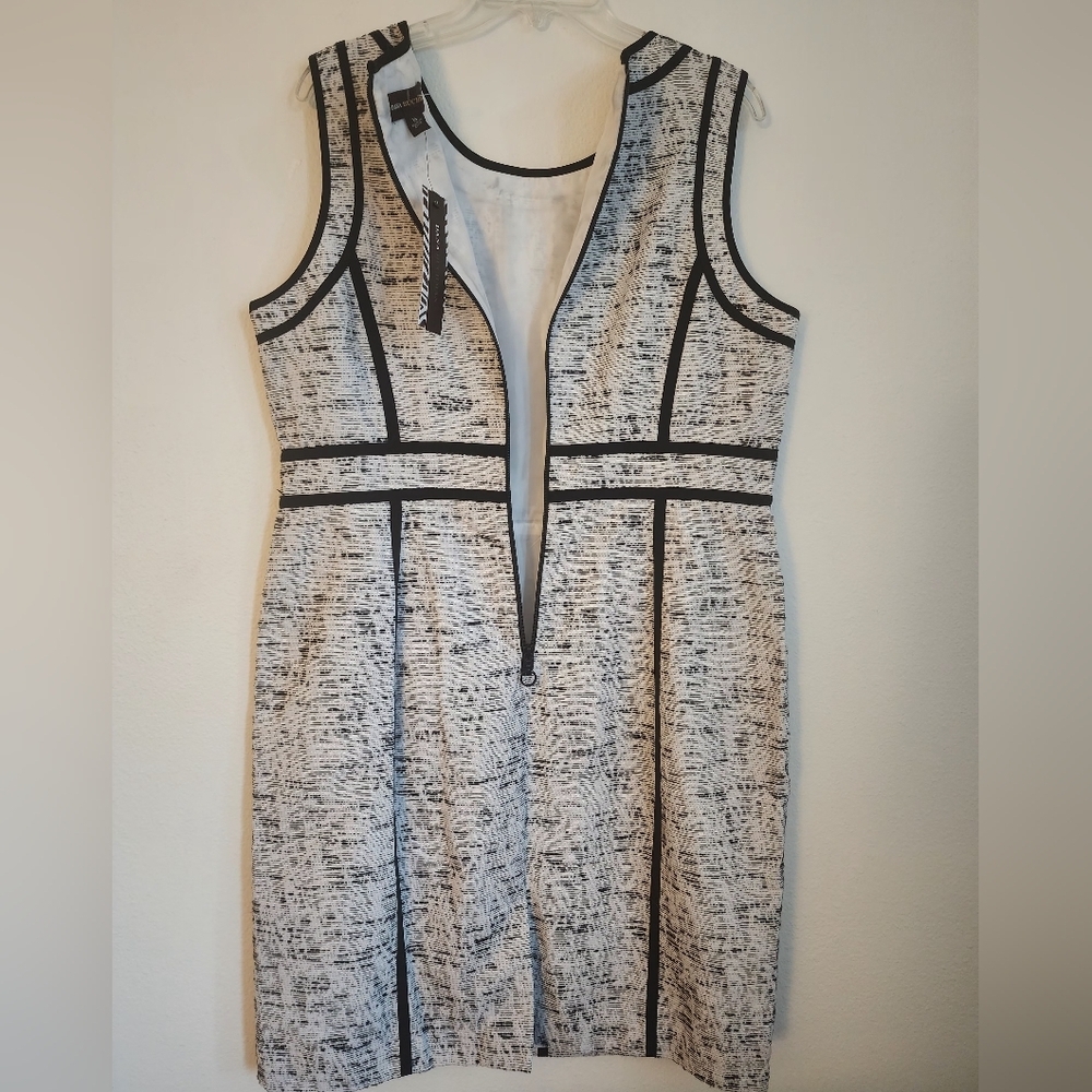 Dana Buchman Sheath Dress White Black Contrast Trim Zip Hook & Eye (NWT) Sz 16 - Picture 12 of 13